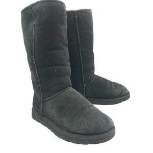 UGG Classic Tall Black Suede Sheepskin Fur Lined Fold Over Boots Y2K Womens 7